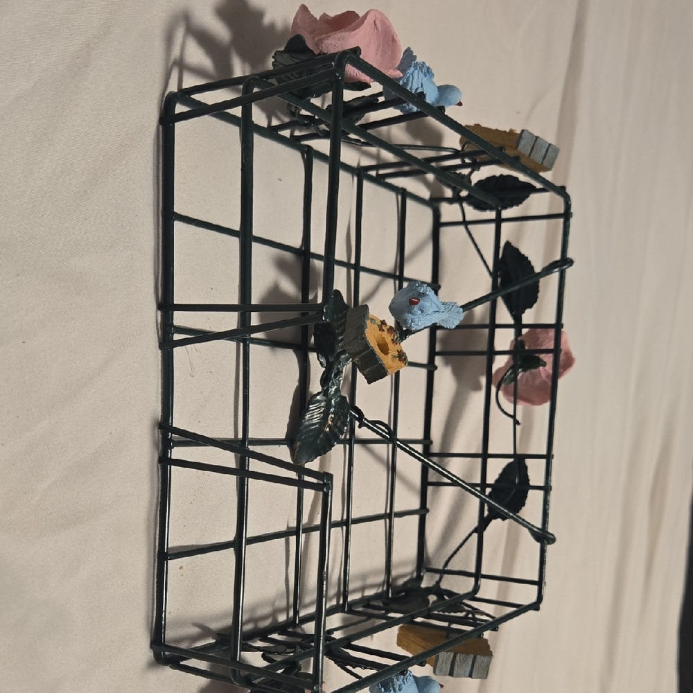 Vintage Cottagecore Wire Napkin Holder | Bluebirds & Roses | Weighted Arm
